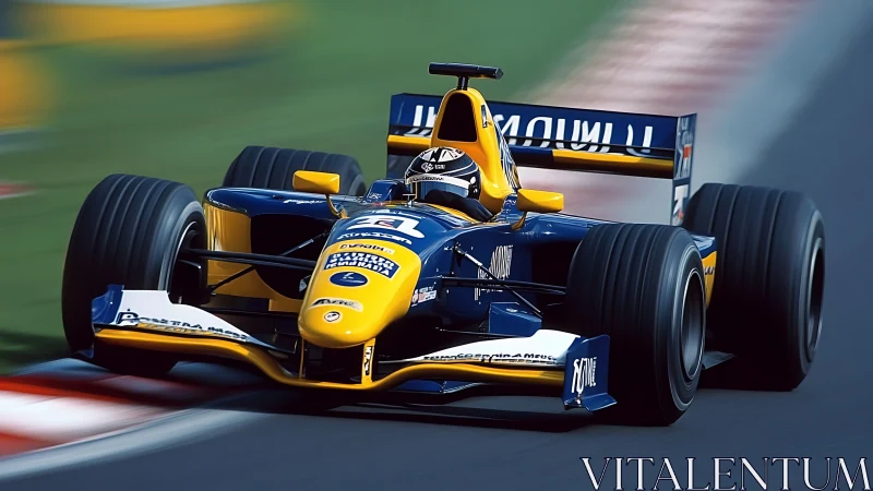 Formula racing car on track in cornering motion. Period.