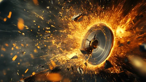 Exploding metal disc erupts in a vortex of molten sparks