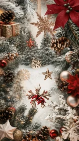 Snow-kissed Christmas wreath window into cozy winter magic.