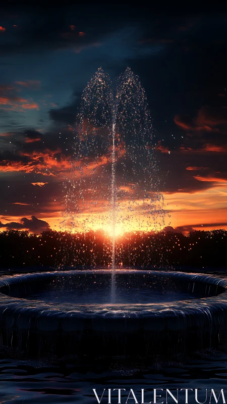 Sunset fountain glow where water catches the last light.