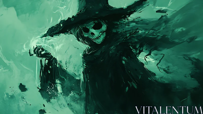 Spectral necromancer in emerald haze commands swirling aether