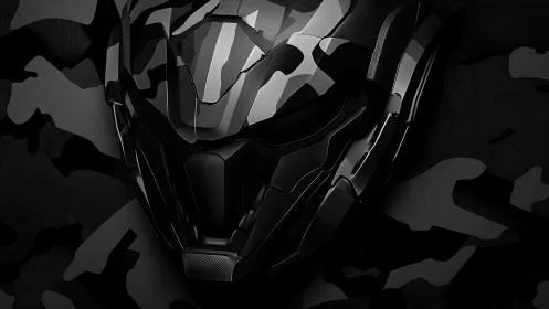 Shadow-forged cyber mask in sleek black camouflage.