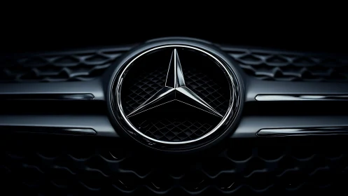 Gleaming star emblem on a sleek luxury car grille.