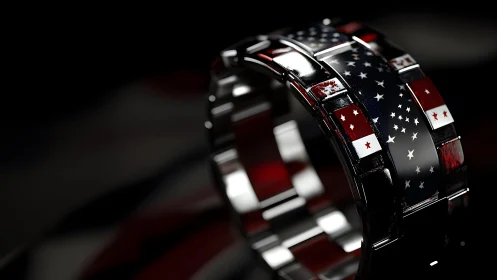 Patriotic American Flag Bracelet in Sleek, Modern Metal Design.
