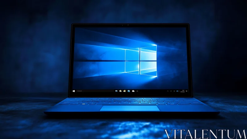 Backlit laptop displays Windows desktop with high contrast lighting