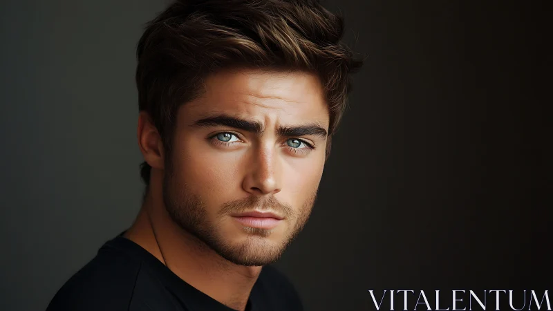 Intense male portrait under soft side lighting in profile focus.