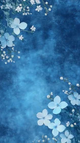 White Petals Cascading Across Deep Indigo Textured Surface.