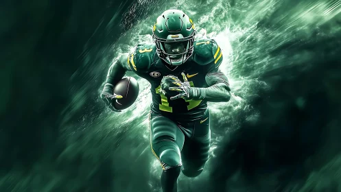 Digital rendering shows football runner emerging through mist