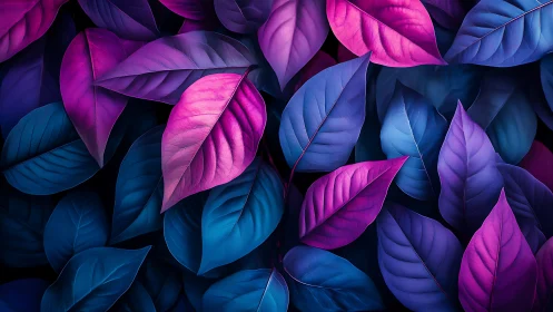 Neon purple and blue leaves create a lush, luminous tapestry