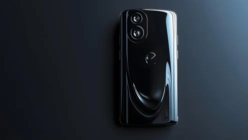 Sleek black smartphone with dual cameras in modern minimalist style.