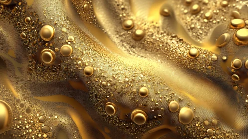 Metallic surface with clustered golden droplets and texture.