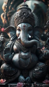 Serene elephant sage in jeweled twilight shrine of stillness.