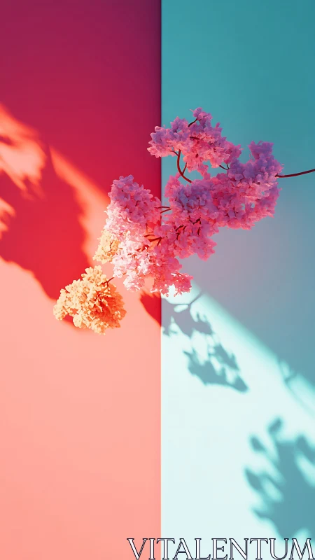 Floral Arrangement Against Geometric Color-Block Backdrop