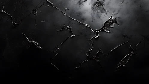 Abstract dark cracked texture with glossy highlights, modern art.