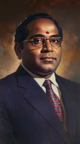 Oil portrait of dignified man in suit with red forehead mark.