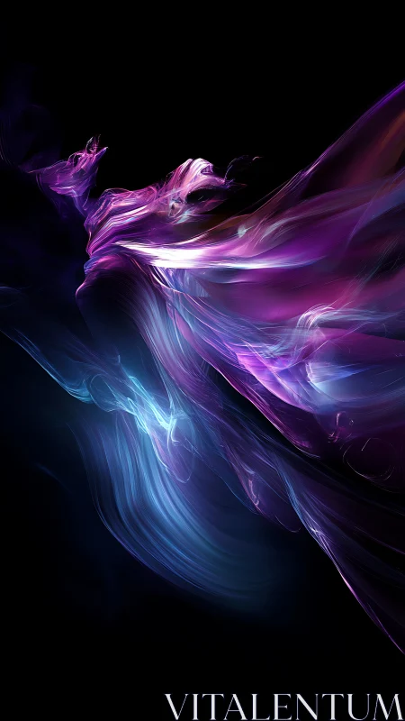 Abstract light trails form layered violet and cyan ribbons