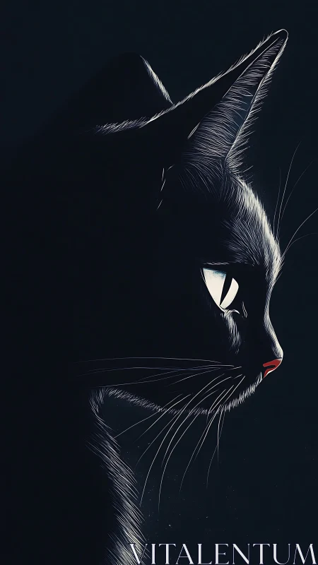 Black Cat with Piercing Eyes Against Darkness