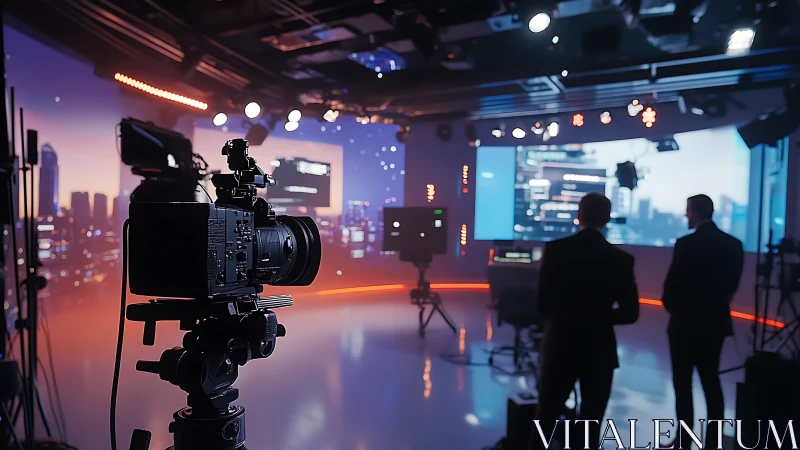 Modern broadcast studio glowing with creative city energy.