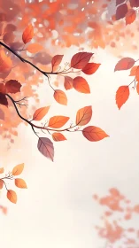 Autumn foliage branches in soft-focus vertical digital painting.