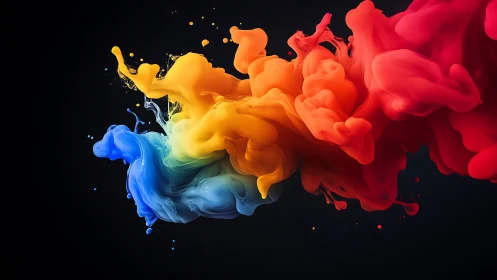Vibrant colored ink clouds merging on a dark backdrop.