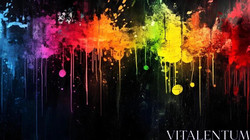 Vibrant Abstract Paint Splatter on Black Canvas, Modern Art Style.