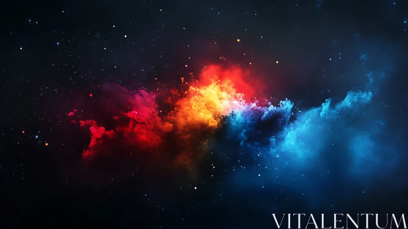 Multicolored nebula-like cloud in dark star field composition.