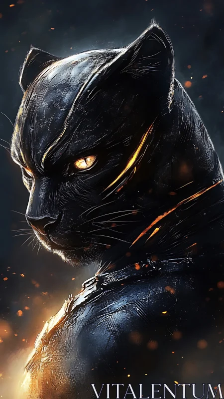 Armored black panther portrait rendered in dramatic digital light
