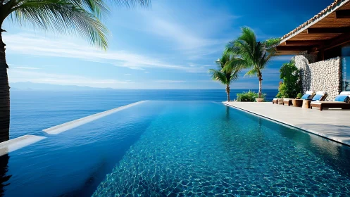 Infinity pool merges into serene tropical ocean horizon