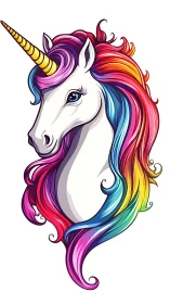 Vector unicorn portrait with high-saturation rainbow mane rendering