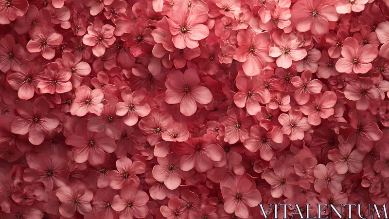 Dense floral canopy with layered pink petals and deep crimson tones