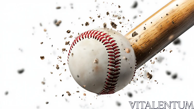Baseball collides with wooden bat in explosive close-up.