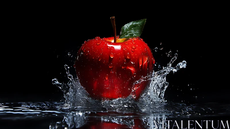 Red apple splashes through water under dramatic light