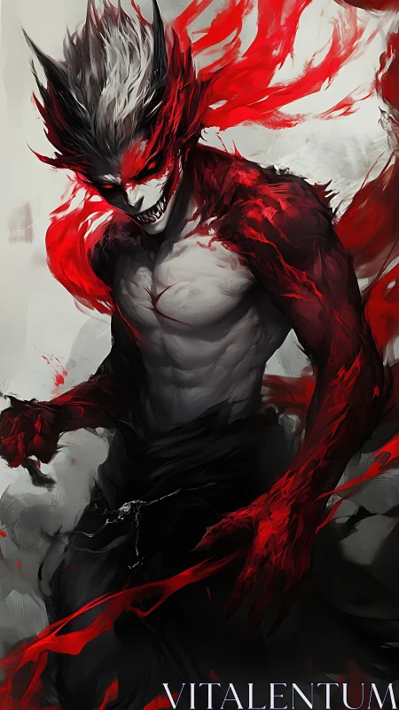 Demonic humanoid with flayed red limbs rendered in dynamic brushwork