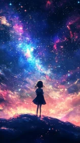 Starlit schoolgirl quietly negotiates with the newborn cosmos