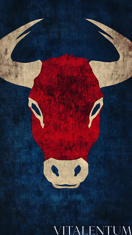 Distressed red bull head emblem on deep textured blue field