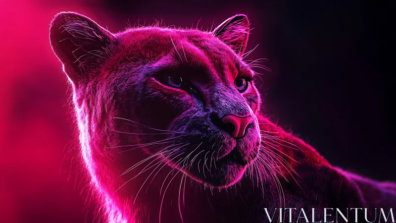 Neon-lit felid head rendered in magenta and violet tones