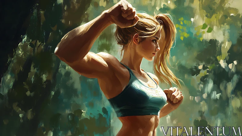 Sunlit warrior pauses mid-punch to carve strength from light