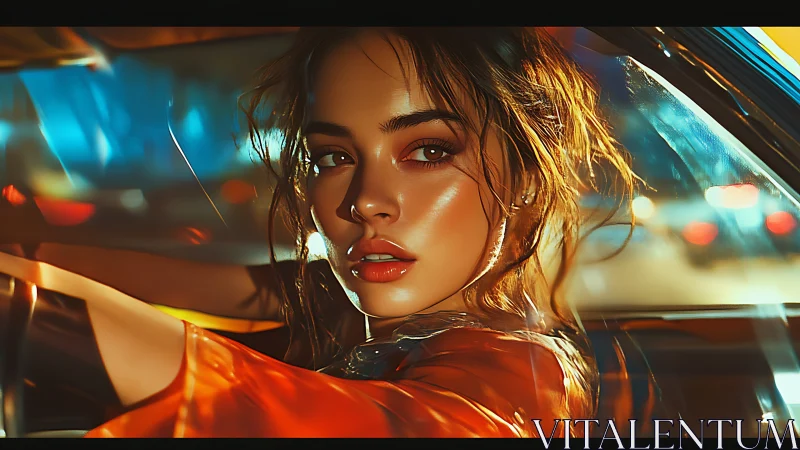 Neon-lit driver portrait captures cinematic night-time intensity