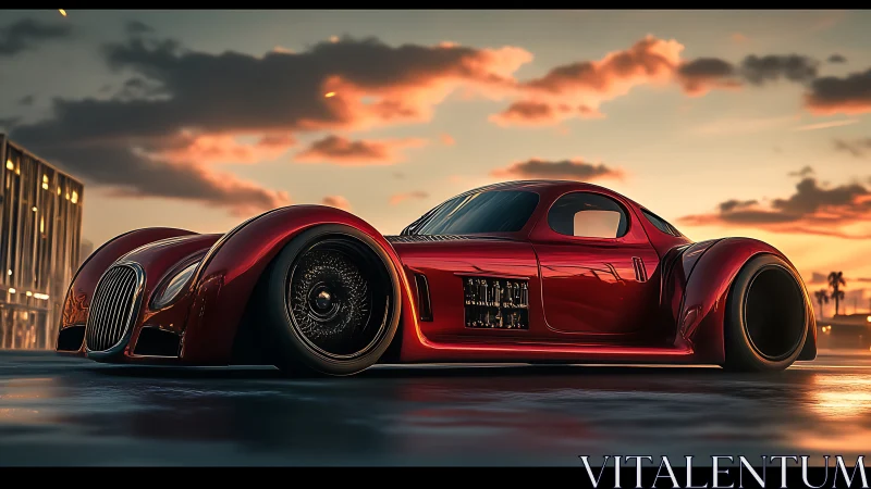 Retro-futurist hypercar with aerodynamic widebody chassis.