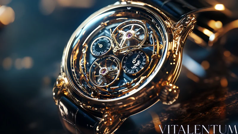 Skeleton tourbillon wristwatch rendered in hyperreal macro detail
