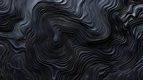 Midnight topographic ripples carving a molten charcoal maze.