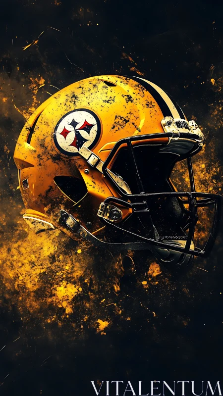 Bold yellow football helmet glowing with gritty game energy.