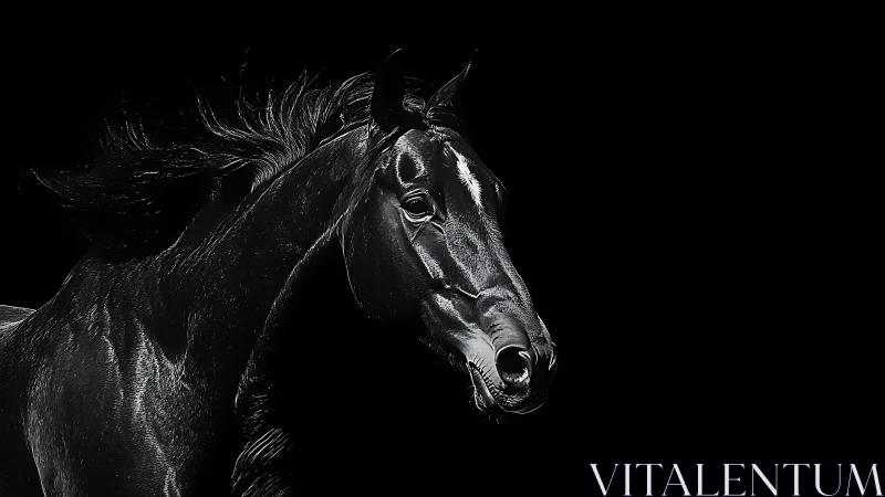 High-contrast equine portrait in low-key optical isolation.