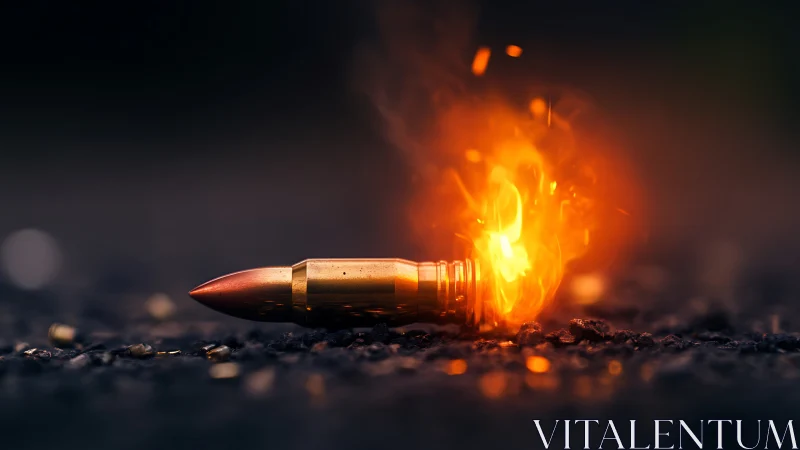 Incandescent cartridge ignition on asphalt under macro optics.