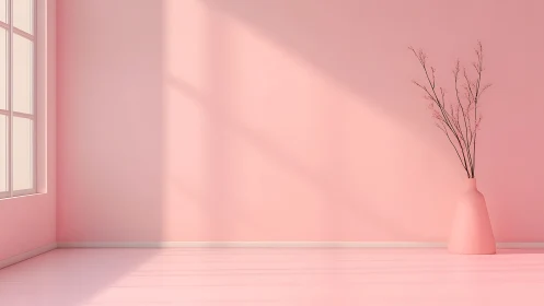Soft pink sunlight and a single vase in quiet balance.