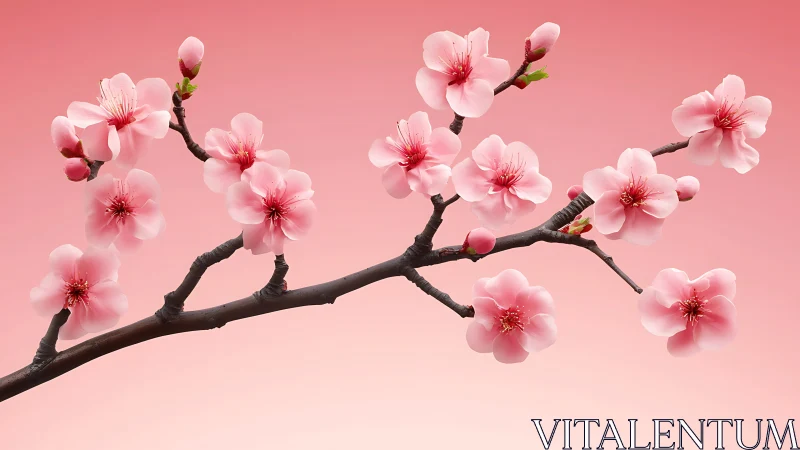 Cherry Blossom Branch Against Rose Background.