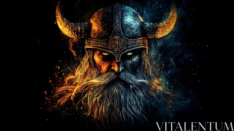 Mythic Viking warlord portrait in blazing dual lighting.