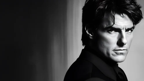 High-contrast monochrome male portrait with dramatic key lighting