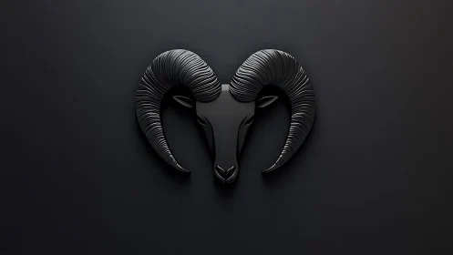 Sculpted black ram emblem stands out on matte dark background.