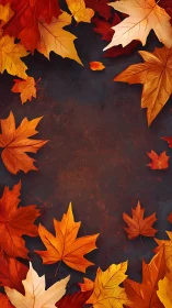 Autumn maple leaves border on dark textured background.
